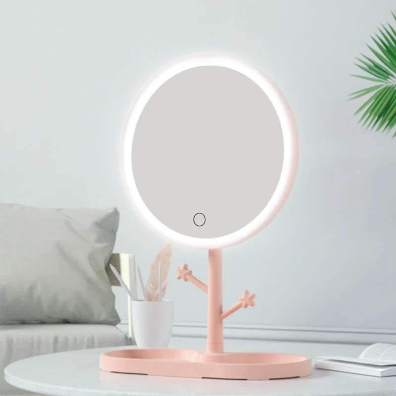 Miroir et Porte De Maquillage LED Smart Touch Réglable 3 Couleurs De Lumière HD Avec USB