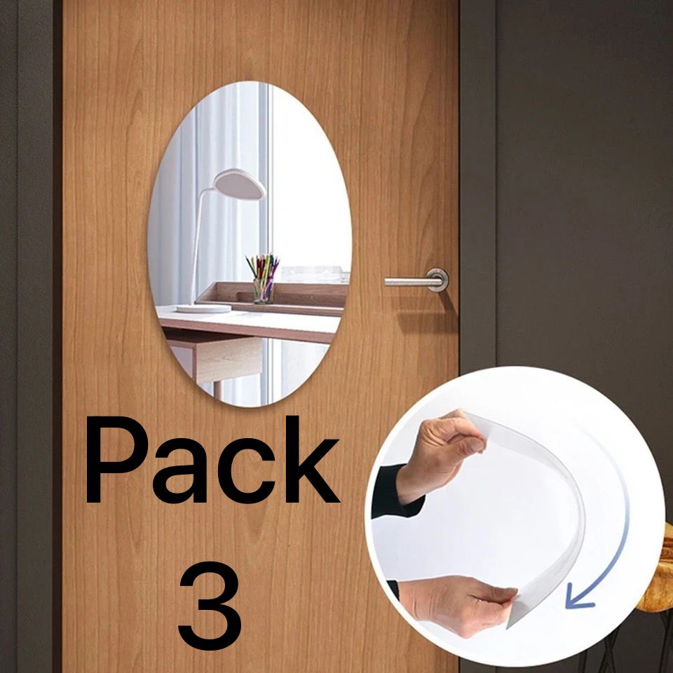 Pack de 3 Miroirs Acrylique Autocollant 27x42 Cm Forme Oval