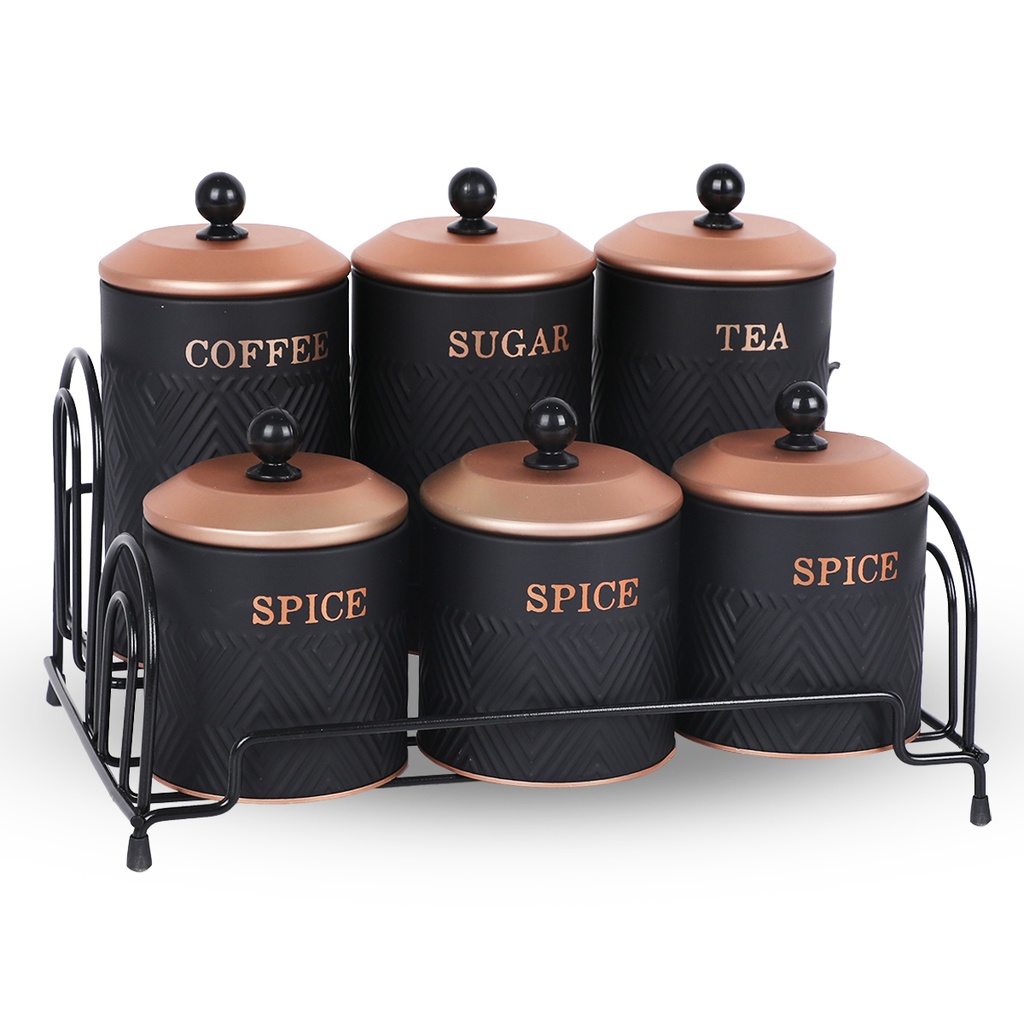 Set de 6 Pots à Épices cylindriques En Métal Avec Support