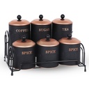 Set de 6 Pots à Épices cylindriques En Métal Avec Support