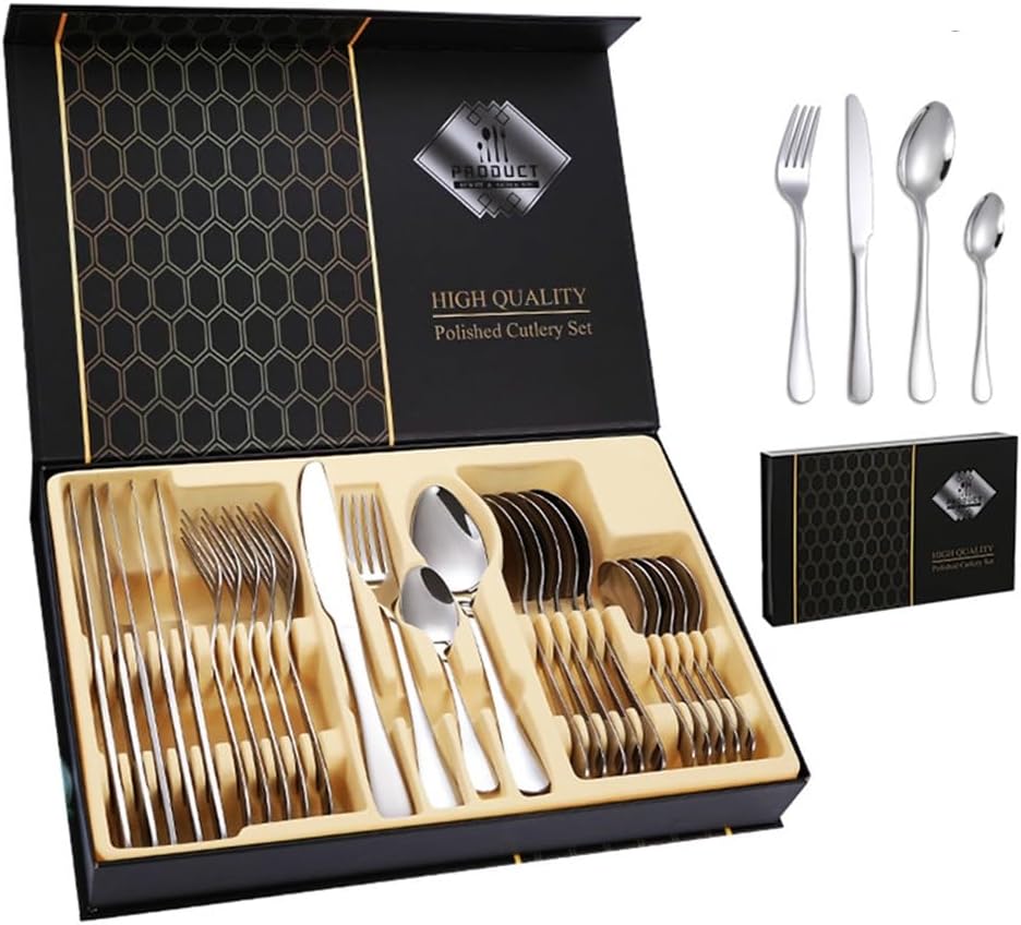 Coffret Ménagère 24 Pièces Avec Coffret De Rangement en Acier inoxydable