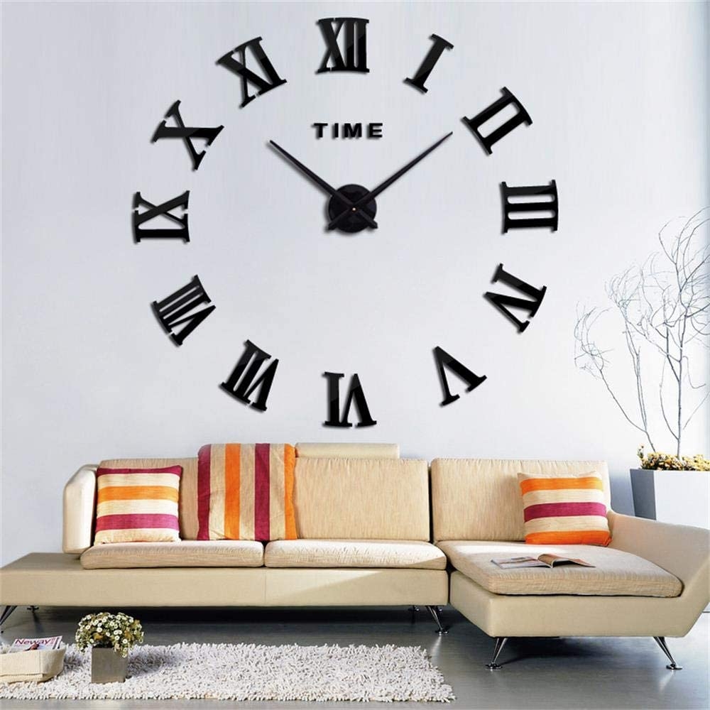 Montre Murale 3D Autocollant Chiffres Romains Noir 120 Cm