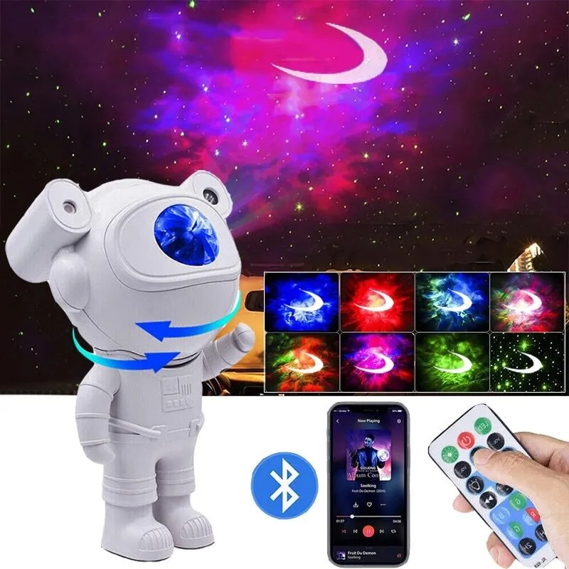 Jeux De Lumière Forme Robot - Projecteur Galaxy avec minuterie et haut-parleur Bluetooth à distance