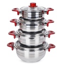  Ensemble De Batterie De Cuisine 8 Pièces Inox 18/10 Rouge 