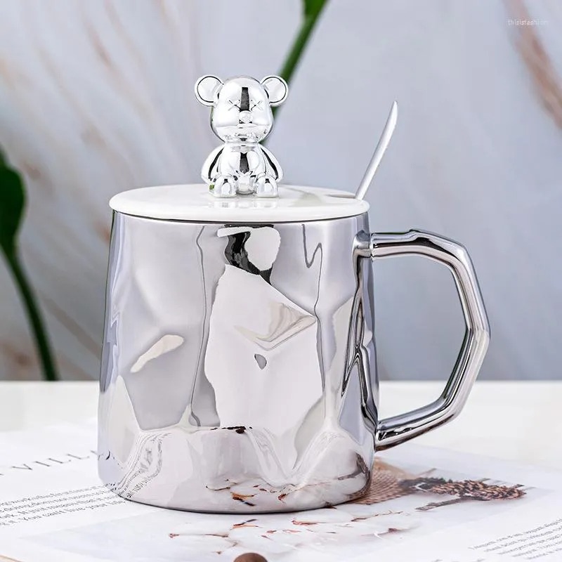 Tasse en Céramique avec Couvercle et Cuillère Motif Bear