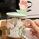 Tasse en Verre Mug avec Couvercle et Cuillère en Céramique Motif Fleur