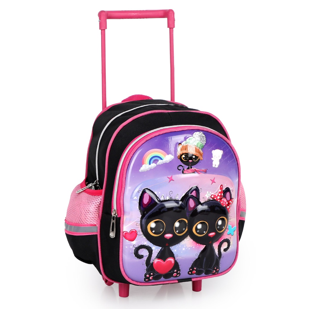 Cartable à Roulettes pour Fille Motif Deux Chats Noirs 3D pour Maternelle et Préparatoire