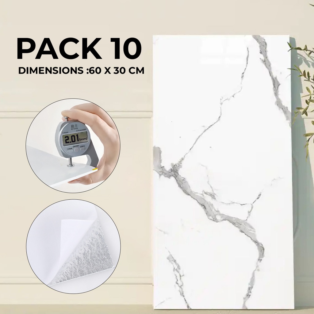 Pack de 10 Panneaux PVC Autocollant  Alternative Au Marbre 60 x 30 cm - WMB-007 - Blanc modèle 1