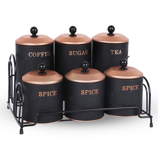 [DATR0145] Set de 6 Pots à Épices cylindriques En Métal Avec Support