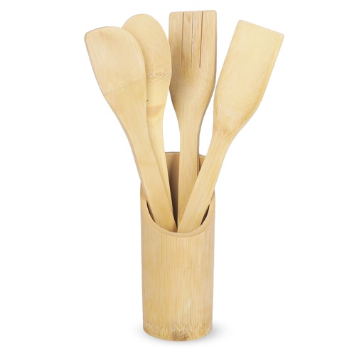 [DATR0182] Set de 4 Ustensiles de Cuisine en Bois avec Support