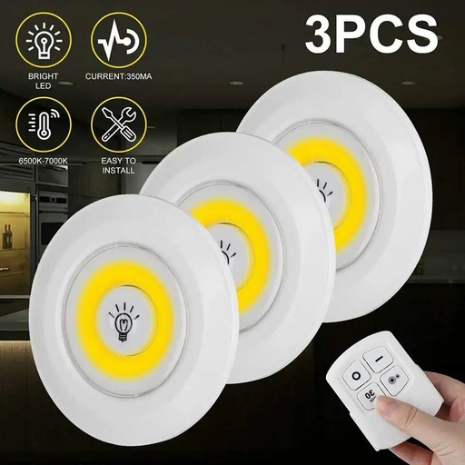 [DATR0252] Lot De 3 Spots Led Sans Fils Avec Télécommande