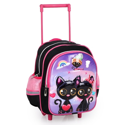 [DATR0383] Cartable à Roulettes pour Fille Motif Deux Chats Noirs 3D pour Maternelle et Préparatoire