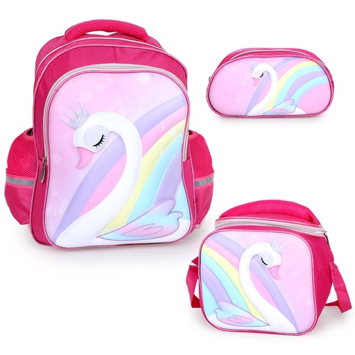 [DATR0407] 3 en 1 Cartable Fille Avec Sac Repas et Trousse à Crayons Motif Cygne