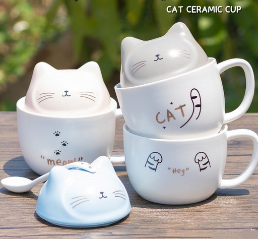 Tasse en Céramique Mug avec Couvercle Tête De Chat