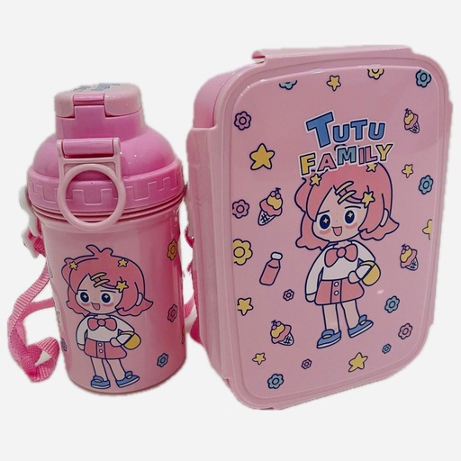 Pack Boite à Gouter Lunch Box Et Bouteille d’eau En Plastique Alimentaire Sans BPA Motif TUTU FAMILY