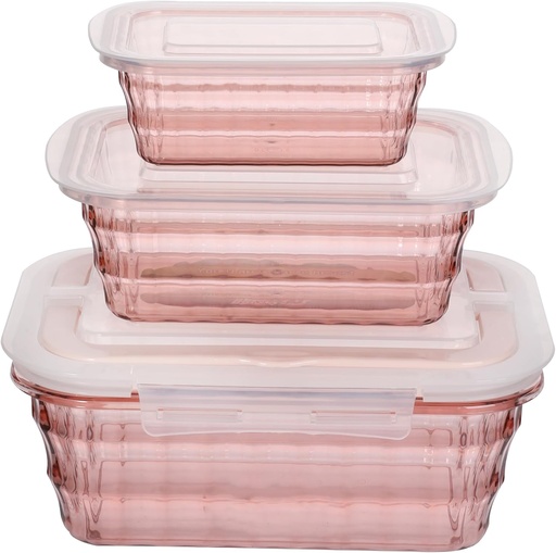 Lot de 3 Boîtes Alimentaires Rectangulaires avec Couvercles en Plastique Dure Sans BPA